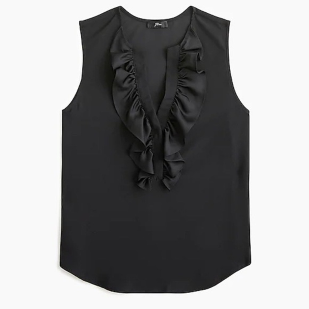 ⭐️ J. Crew Ruffle Front Top Satin Crepe Black XXS